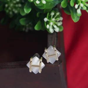 Korean Gold Plated  Plain and Shiny 'H' Shaped Stud Earring