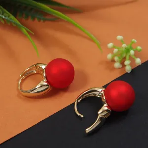 Korean Gold Plated Red Pearl Hoops Earring