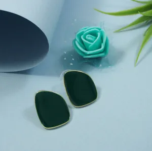 Korean Gold Plated Teal Green Ceramic Plate Stud Earring