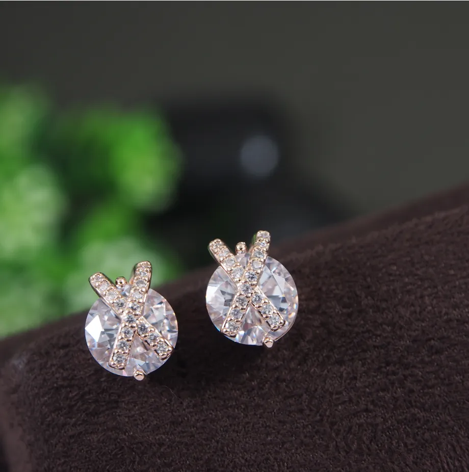 Korean Gold/Silver/Rosegold Plated Exquisite Cross CZ Stud Earring