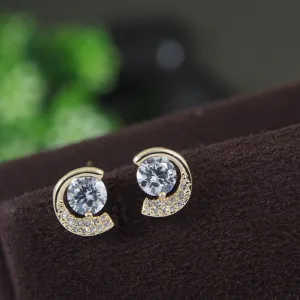 Korean Gold/Silver/Rosegold Plated Half Moon CZ Stud Earring