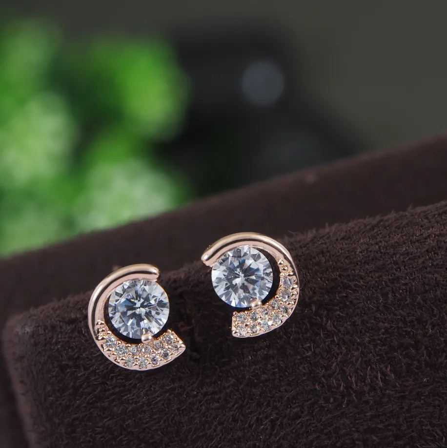 Korean Gold/Silver/Rosegold Plated Half Moon CZ Stud Earring