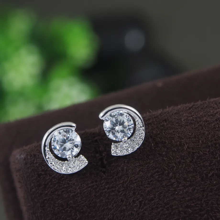 Korean Gold/Silver/Rosegold Plated Half Moon CZ Stud Earring