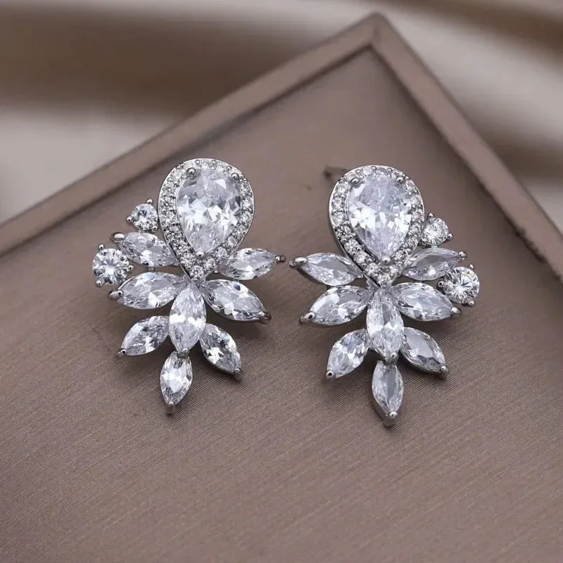 Luxury Round Zircon Earrings 14K Gold Party Women Jewelry