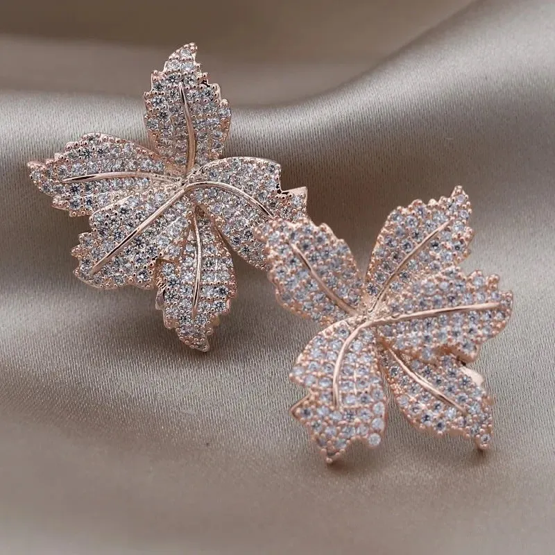 Luxury Round Zircon Earrings 14K Gold Party Women Jewelry