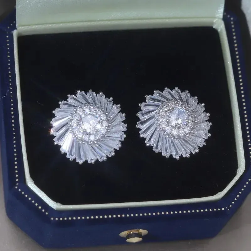 Luxury Round Zircon Earrings 14K Gold Party Women Jewelry