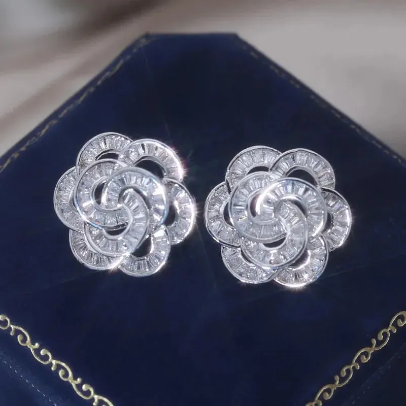 Luxury Round Zircon Earrings 14K Gold Party Women Jewelry