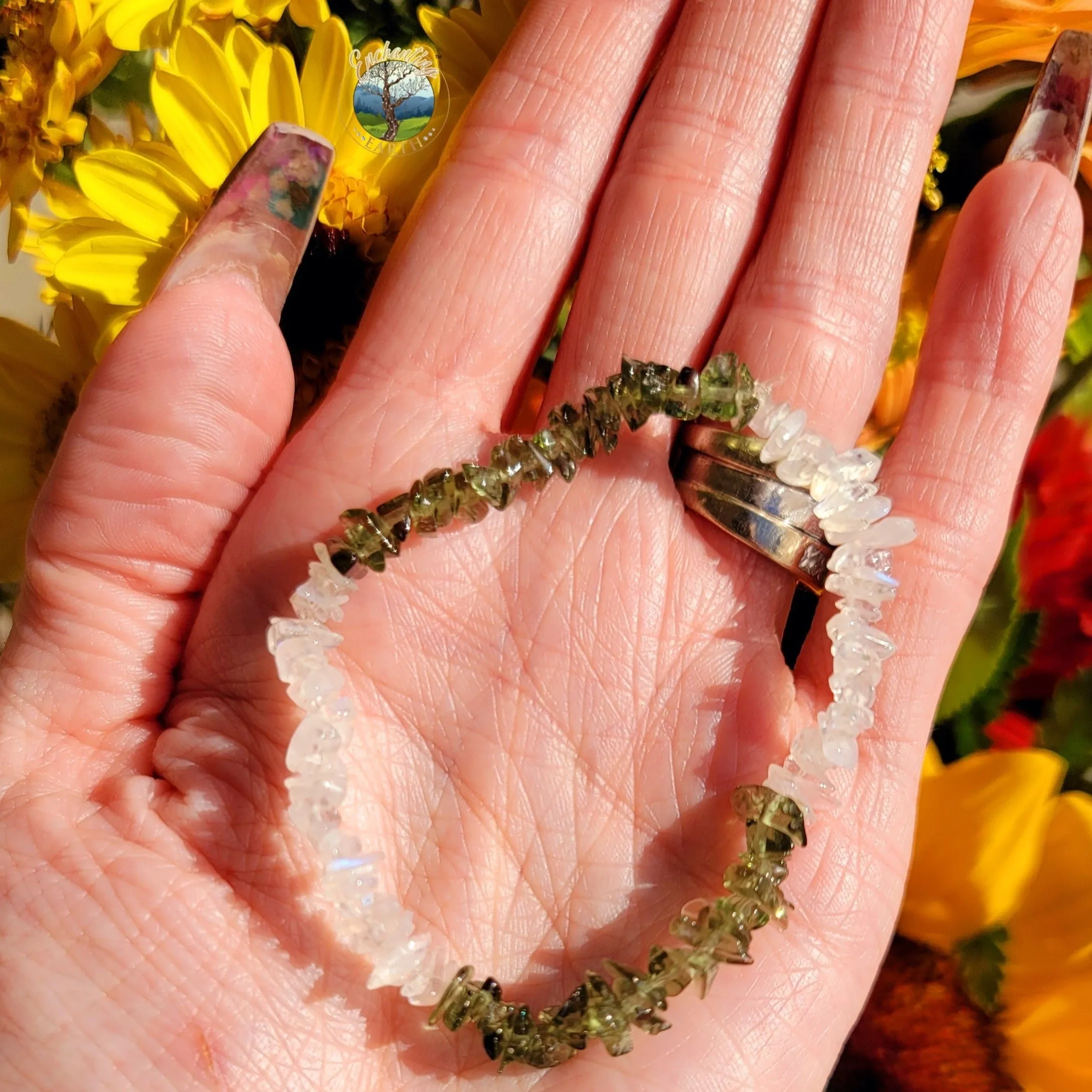 Moldavite & Rainbow Moonstone Bracelet
