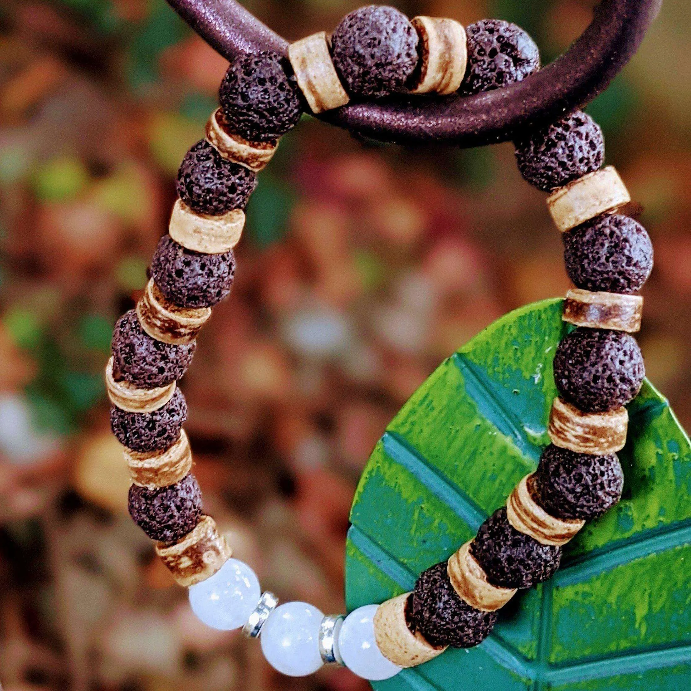 Moonstone Gemstone Lava Bead Stretch bracelet-JUNE Birthstone