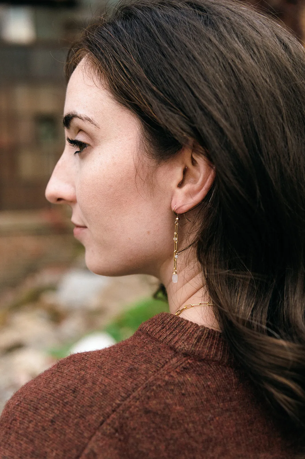 Moonstone Paperclip Drop Earrings