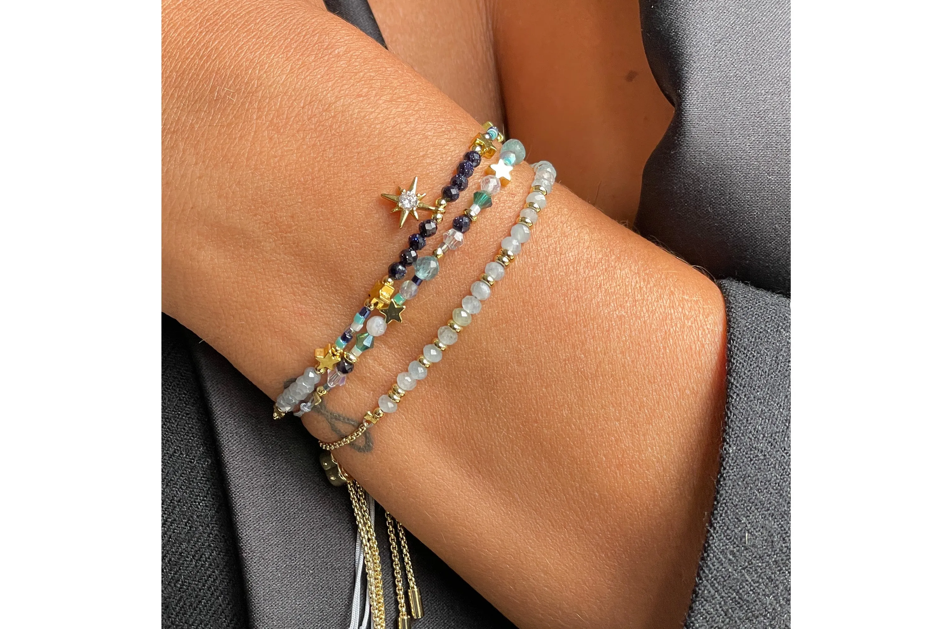 Mystical Rainbow Moonstone Gold Bracelet