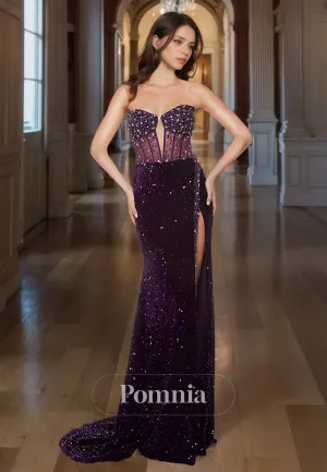 Off-Shoulder Corset Tulle Formal Party Dress with Slit Glitter Sequins Mermaid Prom Party Dress
