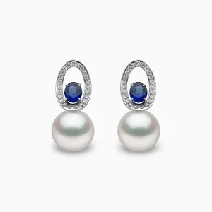 Ophelia 18K Gold South Sea Pearl Oval Cut Sapphire Diamond Earrings