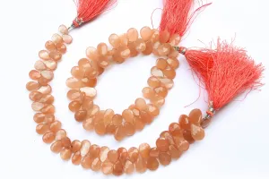 Peach Moonstone Pear Briolette Faceted | 6x8 to 10x14mm | 8 inches | 55 Pieces | Side Drill | Natural gemstone beads | For Jewelry making