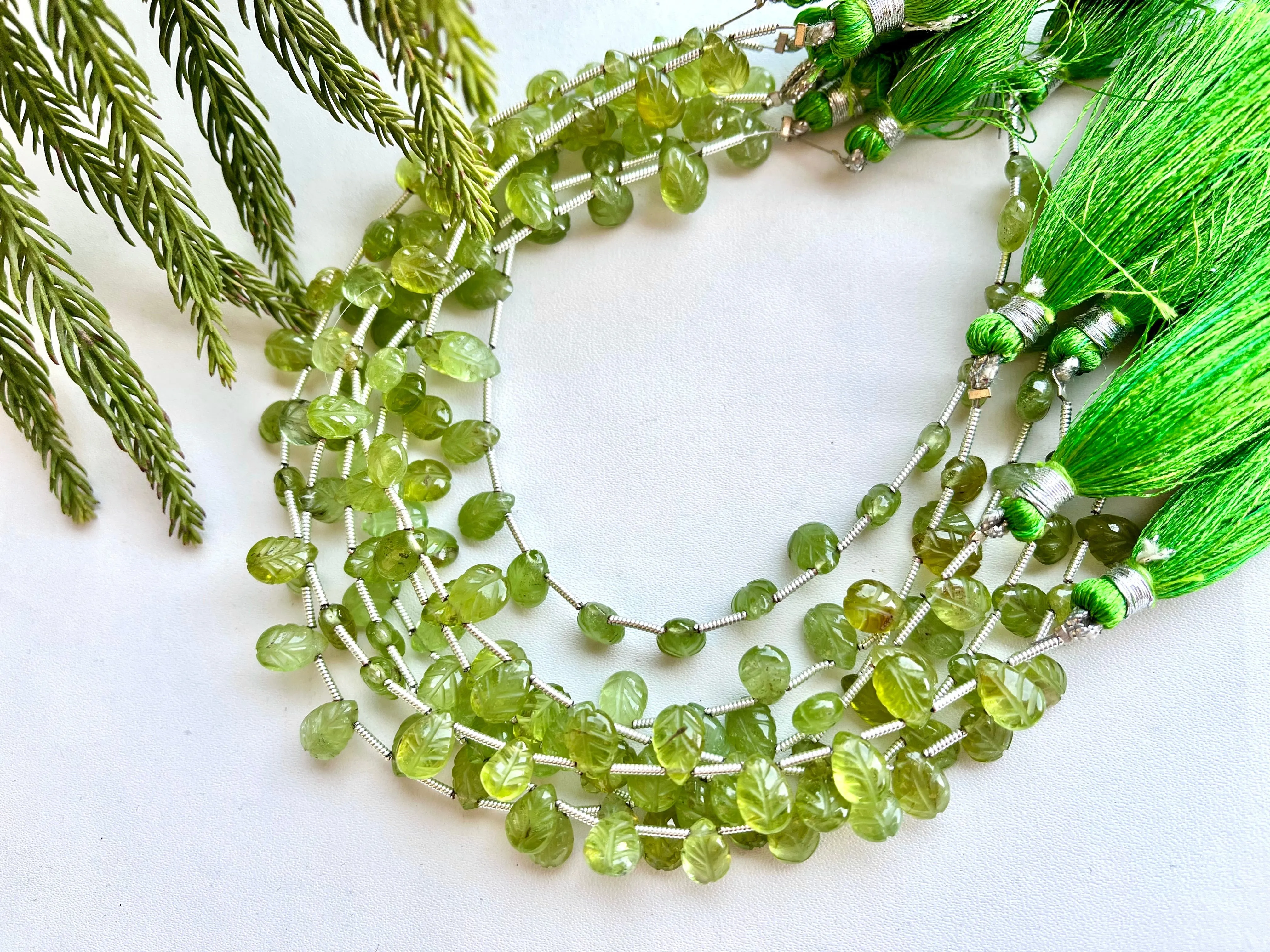 Peridot Carved leaf shape Beads