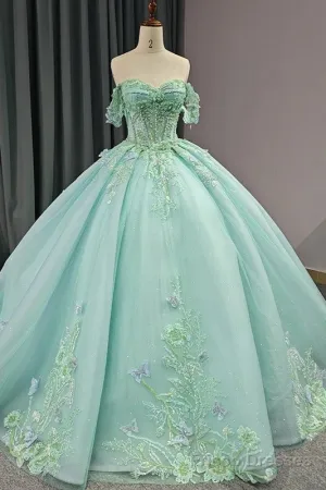 Quinceanera Dress Exquisite Princess Ball Gown Cap sleeve Quinceanera Dresses with 3D Appliques