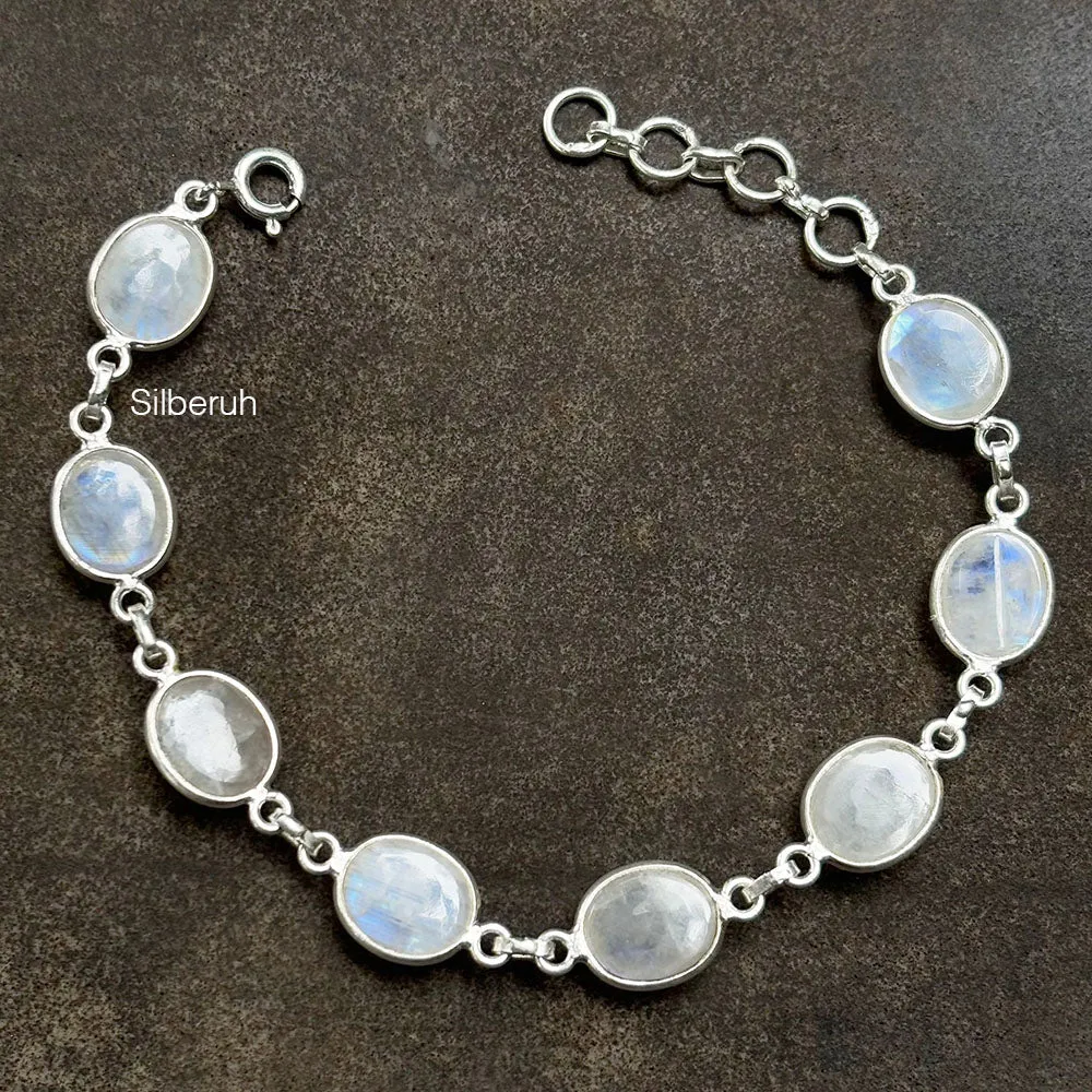 Rainbow Moonstone Silver Bracelet