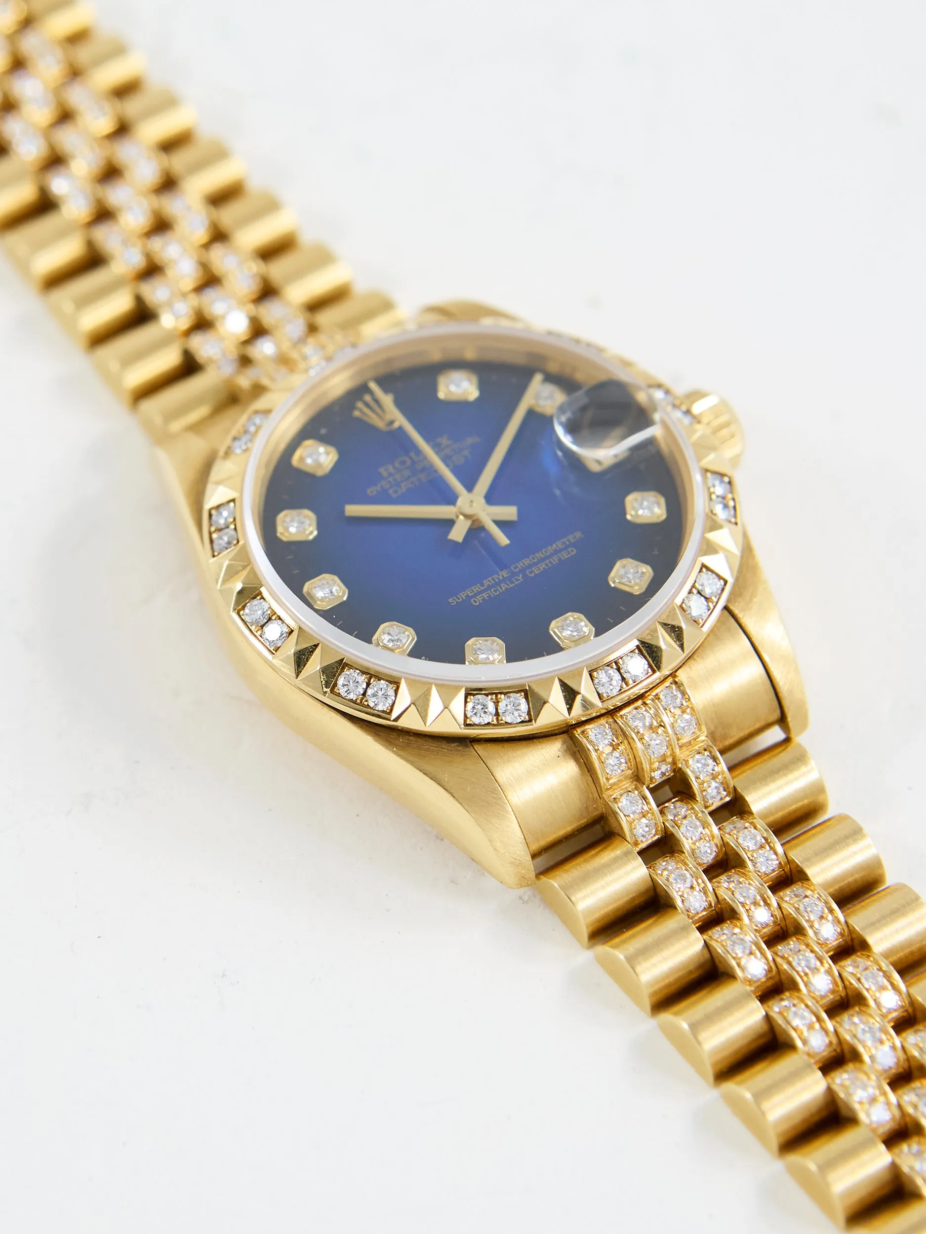 ROLEX DATEJUST VIGNETTE DIAMOND DIAL PYRAMID BEZEL WITH SPECIAL ORDER FACTORY BRACELET