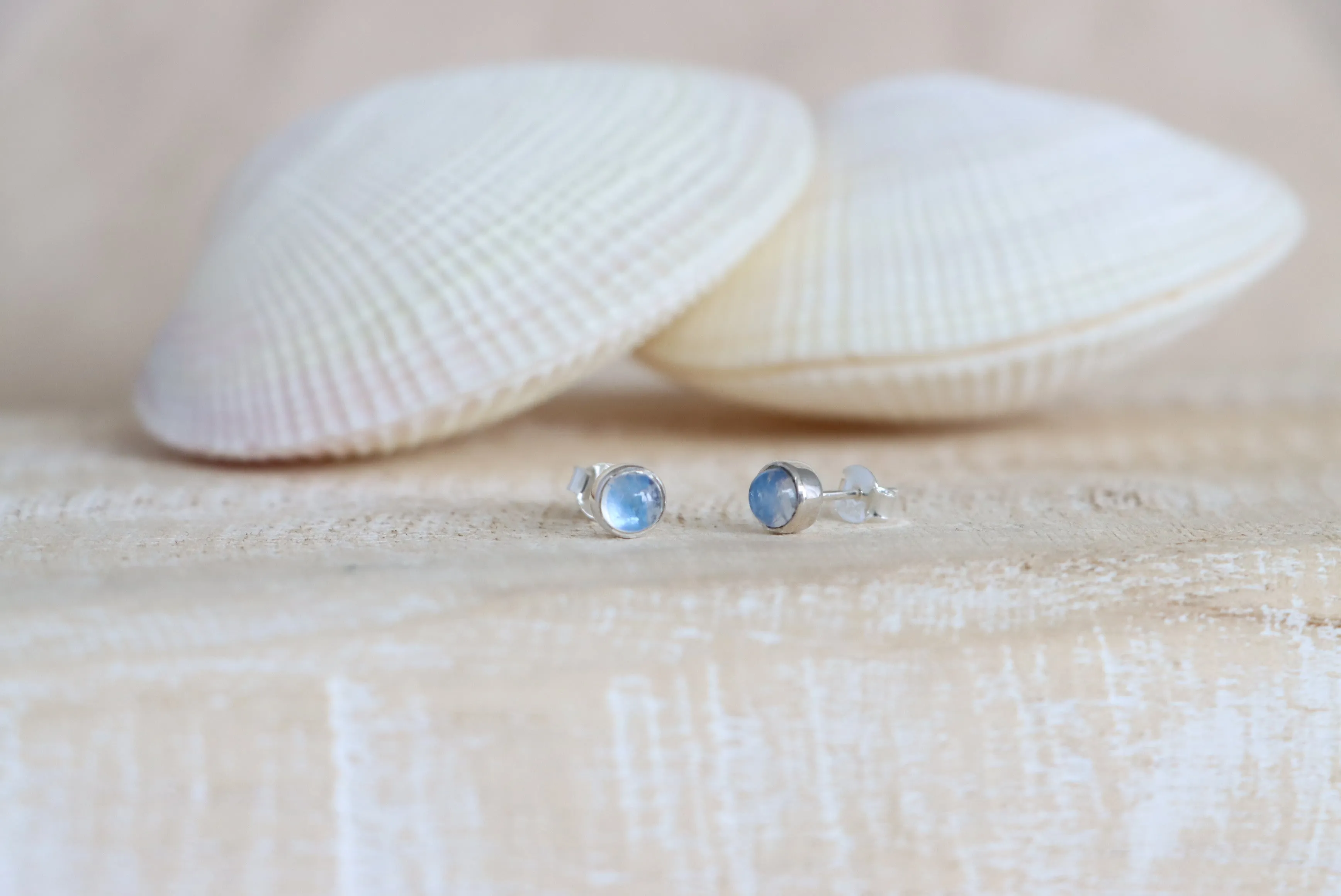 Round Blue Moonstone Studs