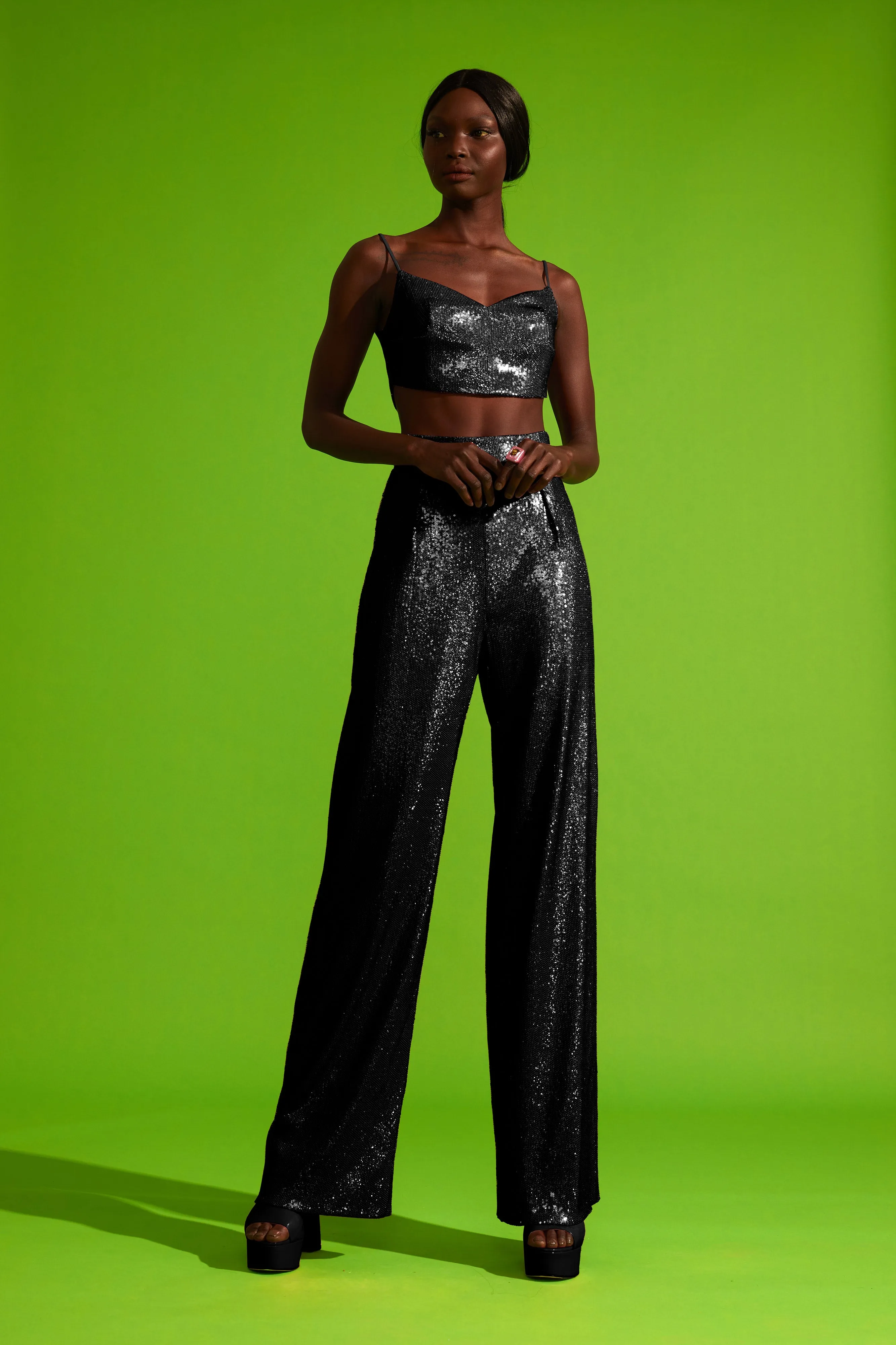 Sequined Crop Top with Fine Straps