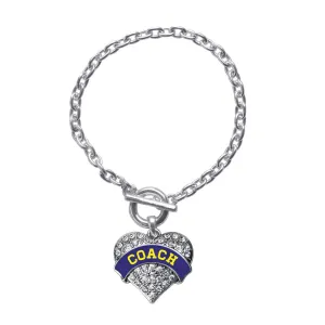 Silver Coach - Navy Blue and Yellow Pave Heart Charm Toggle Bracelet