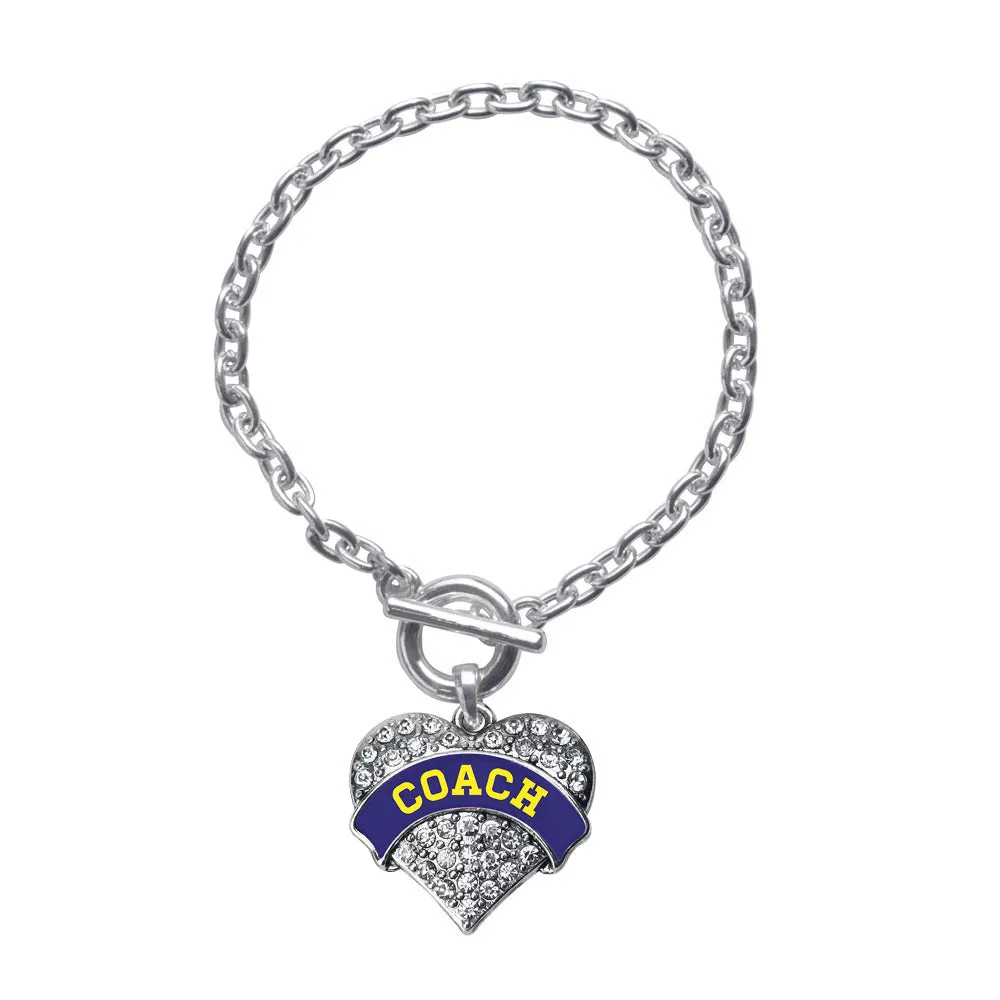 Silver Coach - Navy Blue and Yellow Pave Heart Charm Toggle Bracelet
