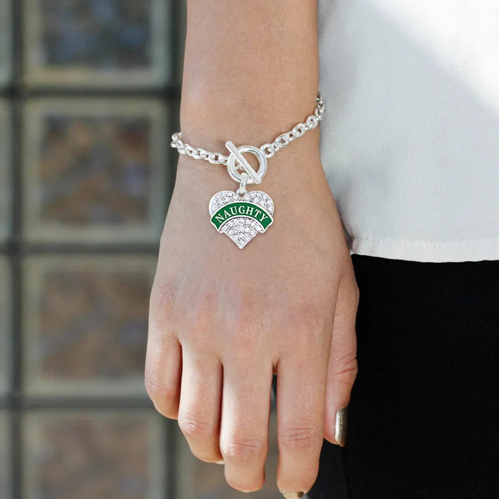 Silver Green Naughty Pave Heart Charm Toggle Bracelet