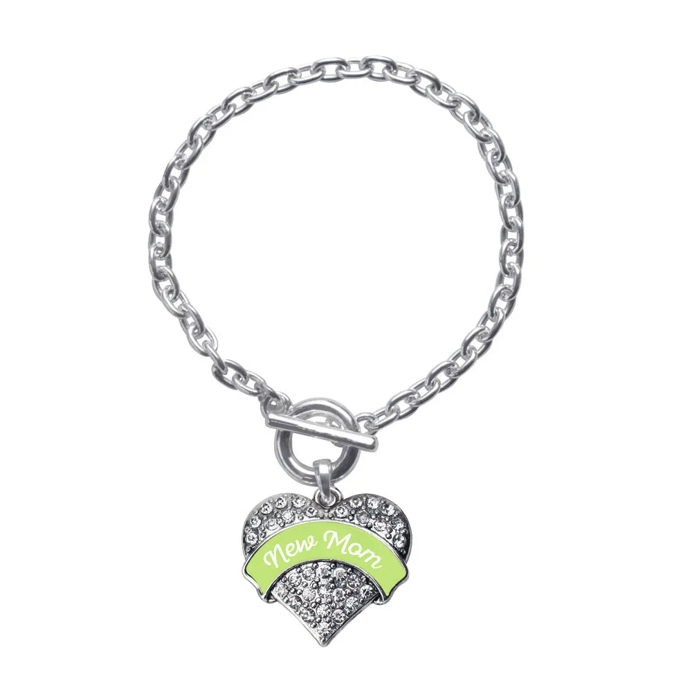 Silver Green New Mom Pave Heart Charm Toggle Bracelet
