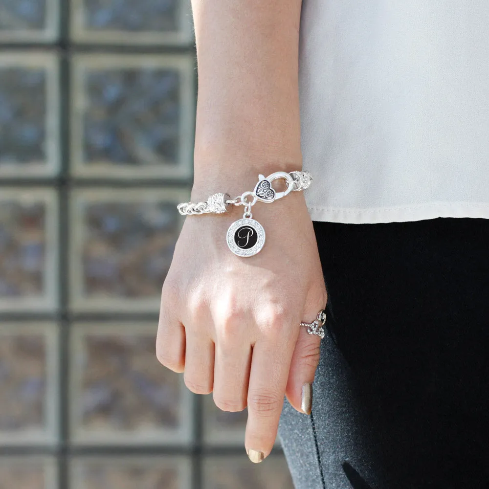 Silver My Script Initials - Letter P Circle Charm Braided Bracelet