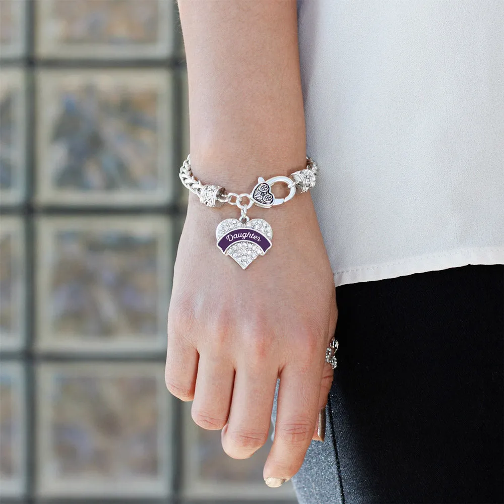 Silver Plum Daughter Pave Heart Charm Braided Bracelet