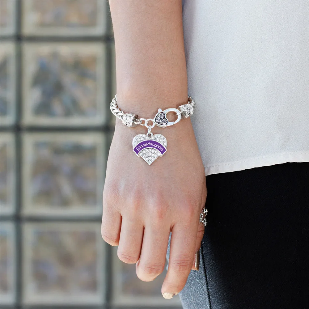 Silver Purple Granddaughter Pave Heart Charm Braided Bracelet