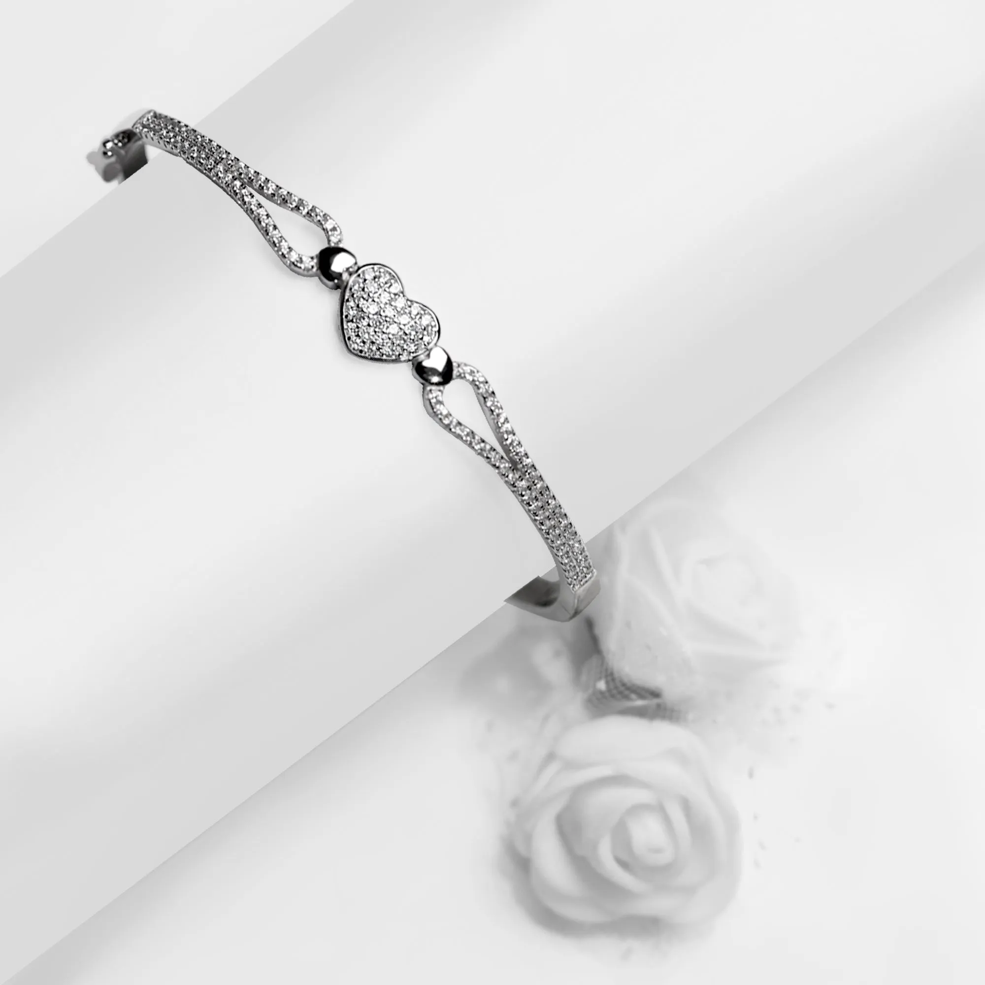 Silver Zircon Studded Heart Bracelet