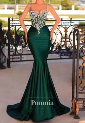Spaghetti Straps Sweetheart Mermaid Prom Dress with Beads Evening Party Dress