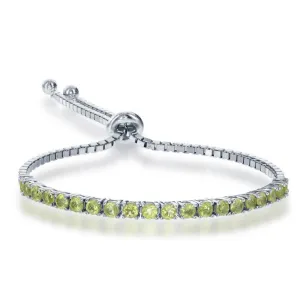 Sterling Silver 3mm Peridot Half Tennis Style Bolo Bracelet