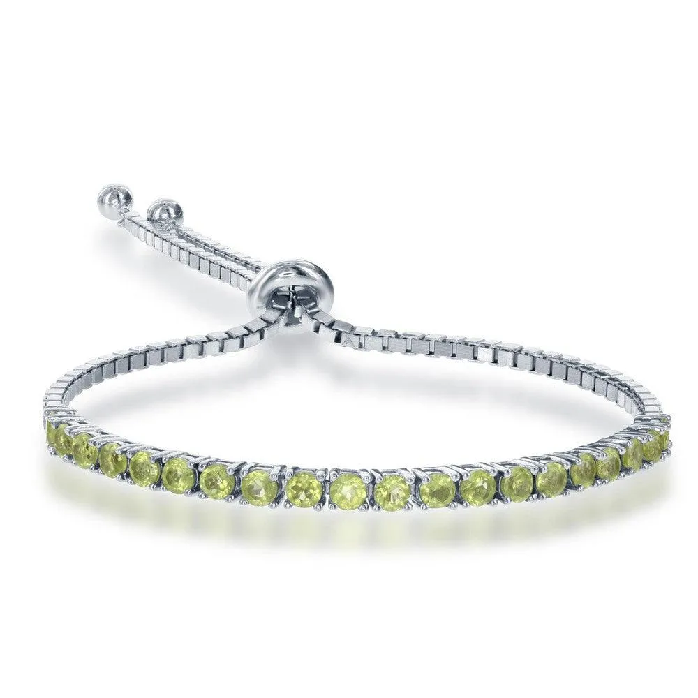 Sterling Silver 3mm Peridot Half Tennis Style Bolo Bracelet