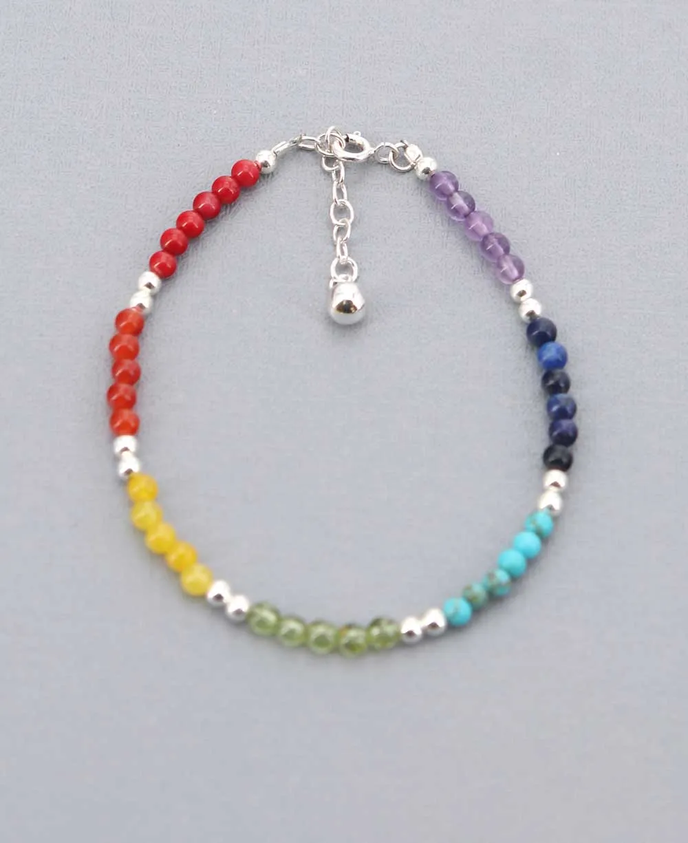 Sterling Silver Beaded Chakra Bracelet
