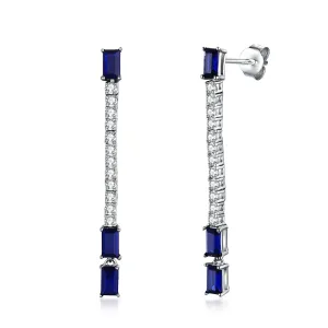Sterling Silver Sapphire Accented CZ Tennis Earring