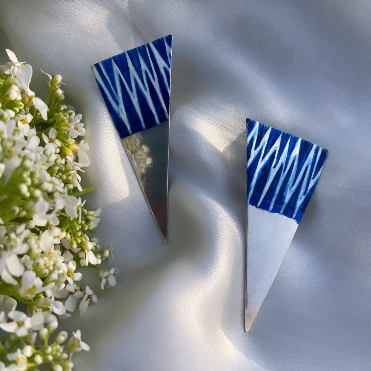 Tikona Earrings | Silver Jewellery | Hand Painted | Exquisite Design