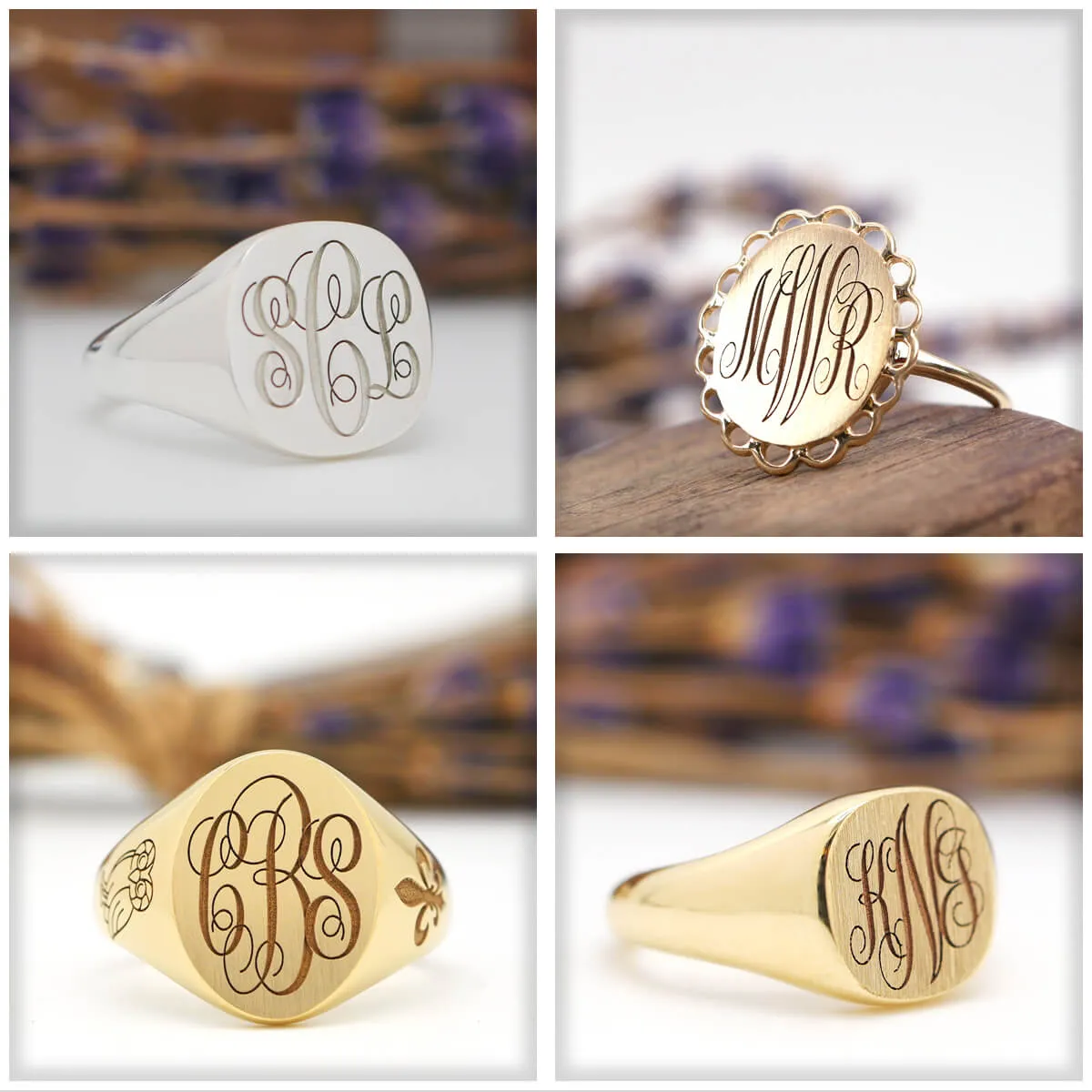 Women's Square Signet Ring - Medium - Laser Engraved Script Monogram