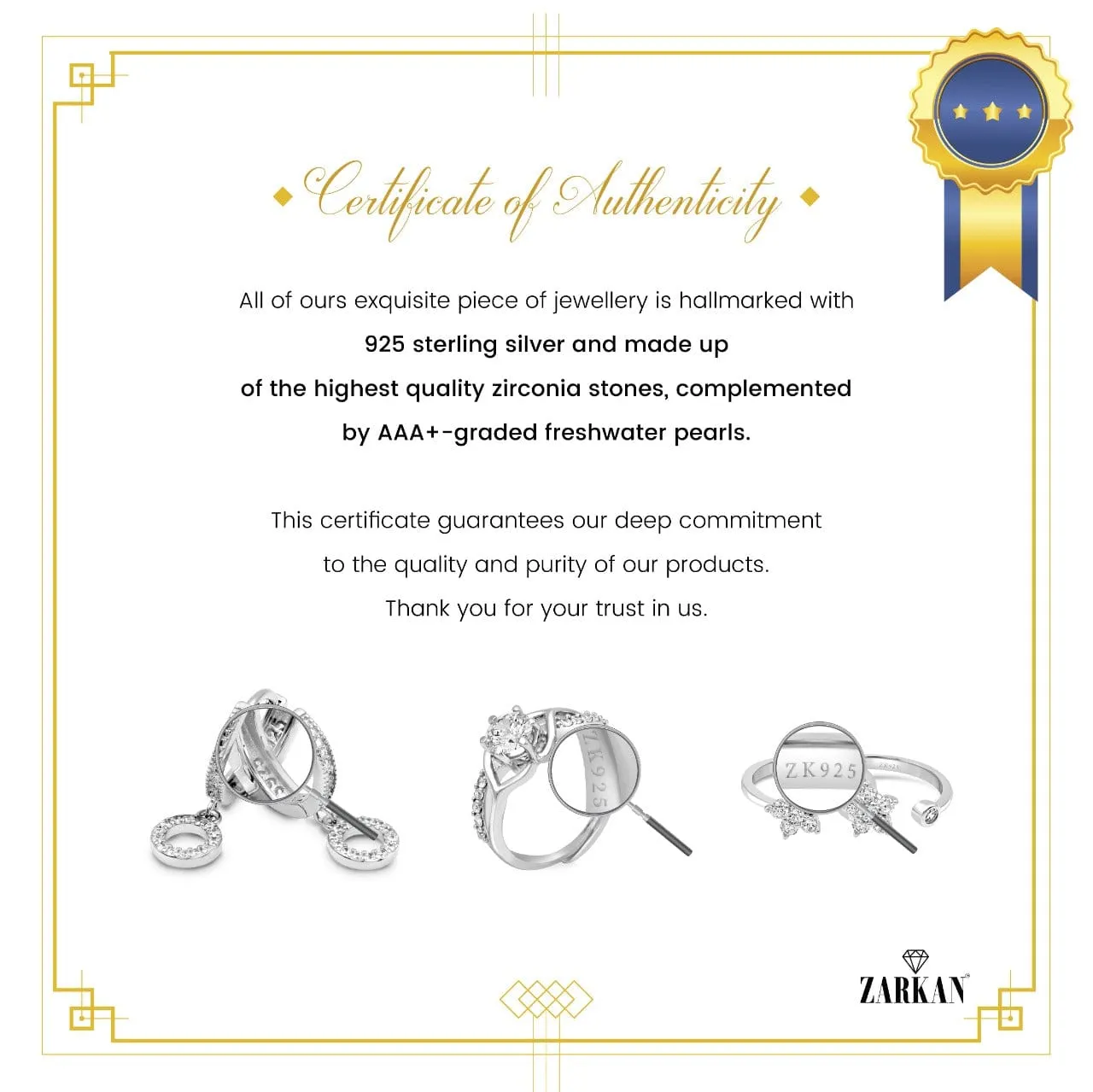 Zarkan Trio Style Zirkon Silver Bracelet